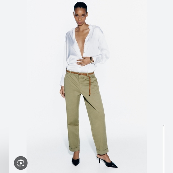NWT Zara Dress Pants Women's Color Khaki Size 34 Bent From Below - Picture 2 of 14